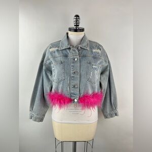 💚 3447. Furry Trim Denim Jacket